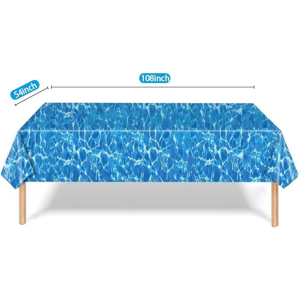  Showlu Fashion Store Deep Sapphire Ocean Waves Plastic Tablecloth Ocean Party Table Cover Water Print Table Cover Under the Sea Tablecloth Mermaid Shark Birthday