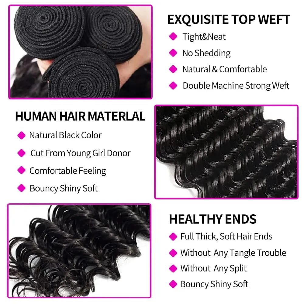 SHOWLU FASHION STORE Deep Wave Bundles Human Hair For Women Remy Hair Extension 1/3/4 Bundles Human Hair 100% Unprocessed Virgin Hair 100g/PC