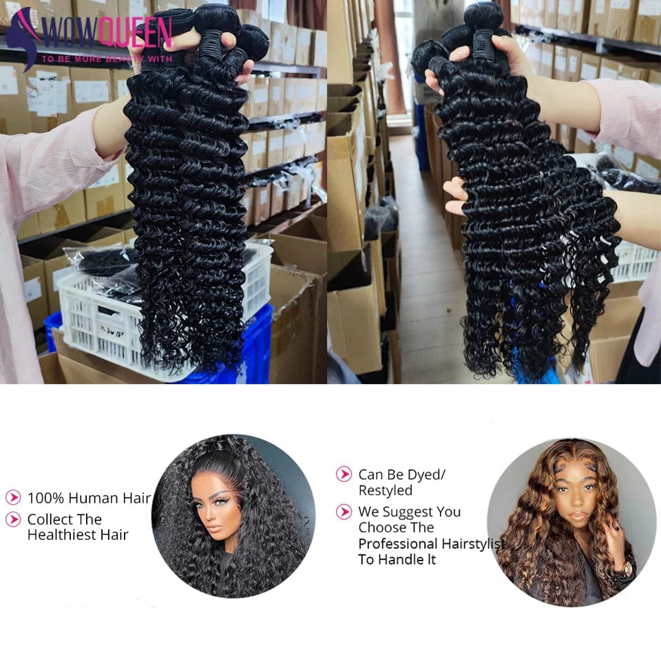 SHOWLU FASHION STORE Deep Wave Human Hair Bundles 28 30 32 Inch Raw Hair Bundles 100% Natural Deep Curly Remy Peruvian Hair Extensions 1 3 4 Deal