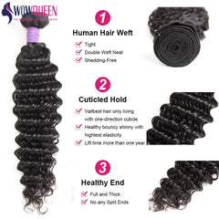 SHOWLU FASHION STORE Deep Wave Human Hair Bundles 28 30 32 Inch Raw Hair Bundles 100% Natural Deep Curly Remy Peruvian Hair Extensions 1 3 4 Deal