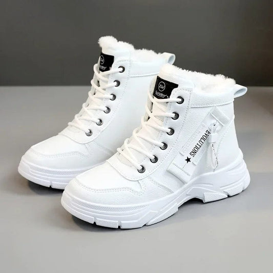 SHOWLU FASHION STORE Designer Sneakers for Women Casual High Top Shoes Women's Winter Plush Lined Warm Platform Lace-up Ankle Boots Botas De Mujer