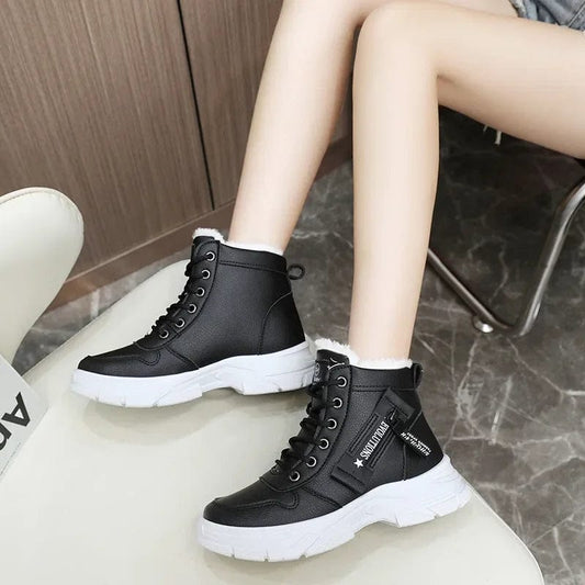 SHOWLU FASHION STORE Designer Sneakers for Women Casual High Top Shoes Women's Winter Plush Lined Warm Platform Lace-up Ankle Boots Botas De Mujer