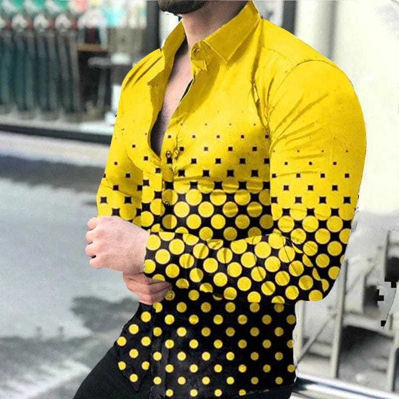 SHOWLU FASHION STORE DEW916 / XXL 2024 Spring Men's Casual Long Sleeve Shirt Single Breasted Digital 3D Printed Polka Dot Lapel Shirt 6XL Party Shirt 14 Colors