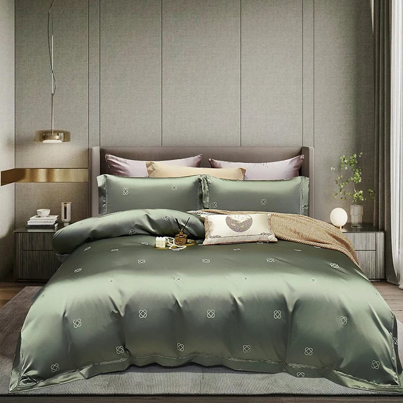 SHOWLU FASHION STORE Diermani-Green / 200x230cm 4pcs High End Mulberry S i l k Jacquard Bedding Set  4-piece Duvet Cover Set 200*230CM 220*240CM Flat Sheet Bedding