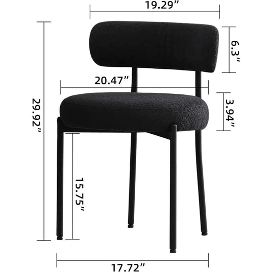 SHOWLU FASHION STORE Dining Chairs Set of 6,Curved Backrest with Black Metal Legs,Kitchen Dining Room Chairs Upholstered Modern Sherpa Dining Chairs