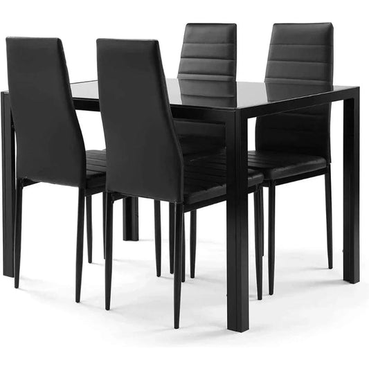 SHOWLU FASHION STORE Dining Room Table，Kitchen Table, Square Glass Kitchen Table with 4 Chair Black