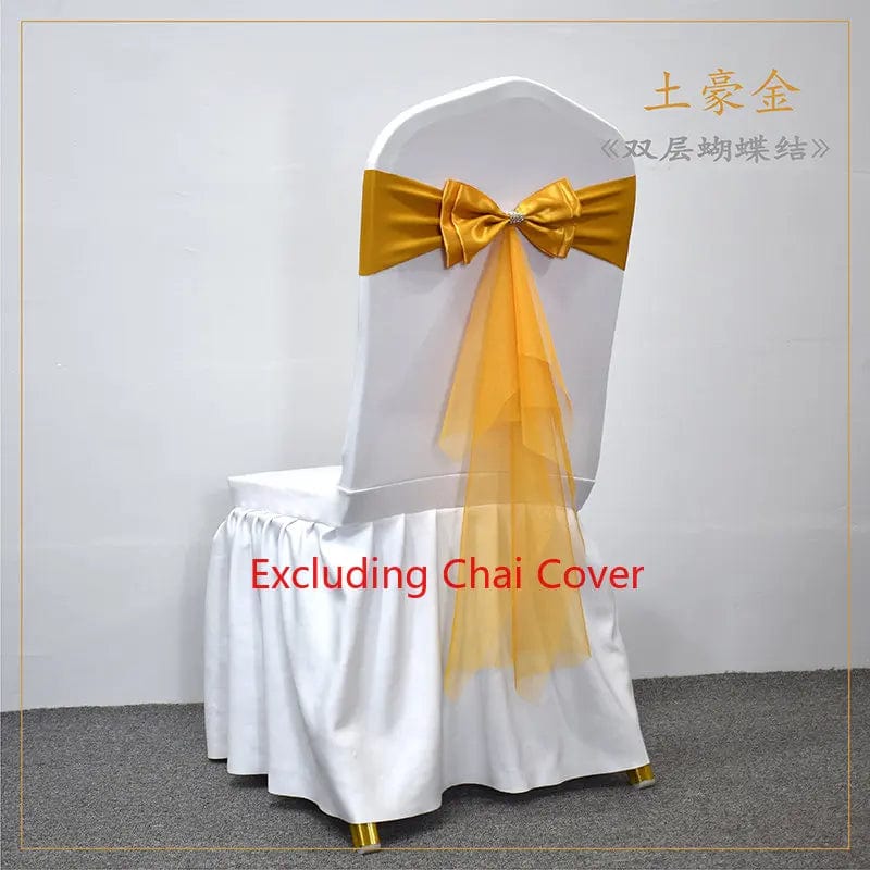 Showlu Fashion Store Doule Bow Gold / 50pcs 10 50pcs Spandex Chair Sashes with Gauze Wedding Lycra Chair Band Stretch Chair Bows For Banquet Party Event Decoration Supplies