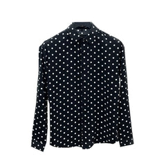 SHOWLU FASHION STORE Draped Chiffon Casual Long Sleeve Black and White Polka Dot Shirt