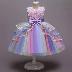  Showlu Fashion Store Dress--1 / 4T Girls Rainbow Tulle Dresses Kids Wedding Tutu Layers Cake Princess Elegant Party Prom Dress Children Communion Evening Clothes