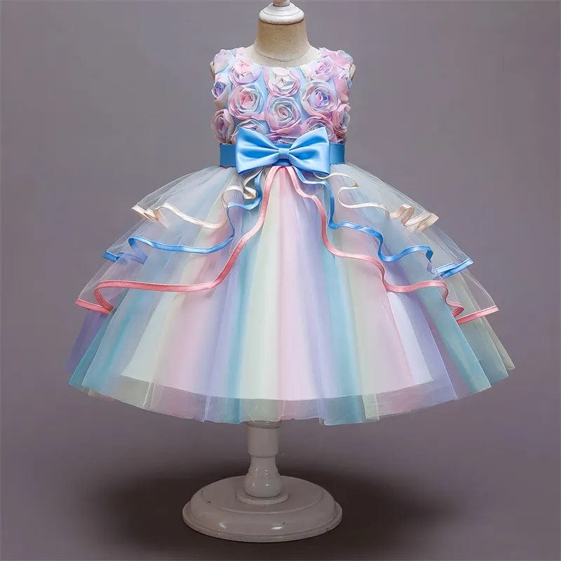  Showlu Fashion Store Dress--2 / 4T Girls Rainbow Tulle Dresses Kids Wedding Tutu Layers Cake Princess Elegant Party Prom Dress Children Communion Evening Clothes