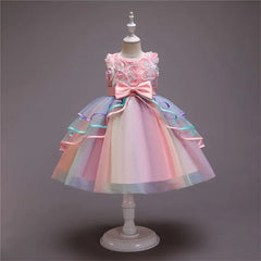  Showlu Fashion Store Dress--3 / 4T Girls Rainbow Tulle Dresses Kids Wedding Tutu Layers Cake Princess Elegant Party Prom Dress Children Communion Evening Clothes