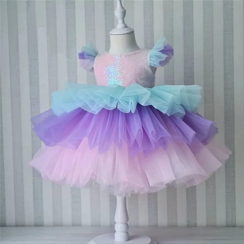 Showlu Fashion Store Dress--4 / 4T Girls Rainbow Tulle Dresses Kids Wedding Tutu Layers Cake Princess Elegant Party Prom Dress Children Communion Evening Clothes