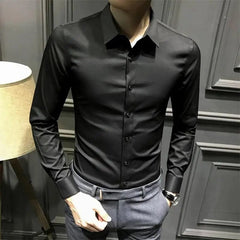 SHOWLU FASHION STORE Dress Shirt Long Sleeve Silk Business Plain Man Tops Formal Shirts and Blouses for Men Office Cotton with Collar S Cool Clothing