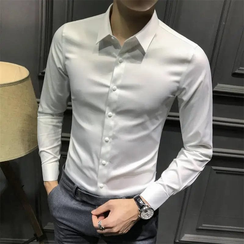 SHOWLU FASHION STORE Dress Shirt Long Sleeve Silk Business Plain Man Tops Formal Shirts and Blouses for Men Office Cotton with Collar S Cool Clothing