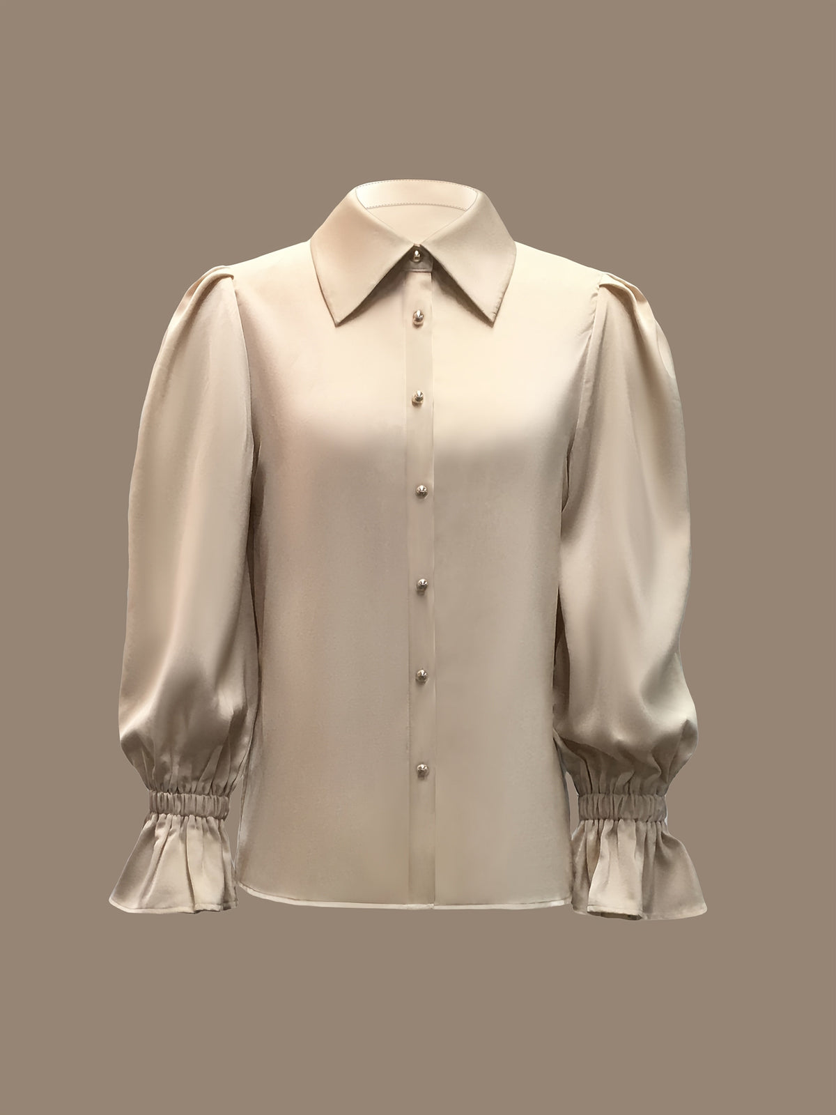 SHOWLU Women's ruffled collar casual shirt in solid polyester, featuring a stylish design, short sleeves, and a relaxed fit.