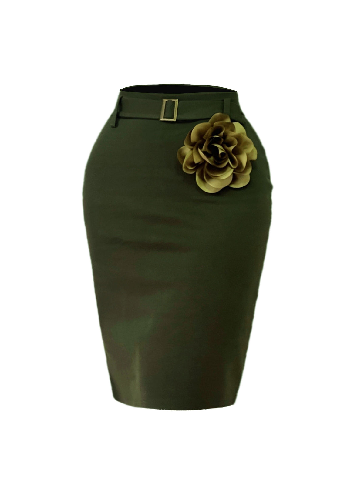 SHOWLU FASHION floral belted bodycon skirt with split back in jersey knit fabric, perfect for stylish dress occasions.