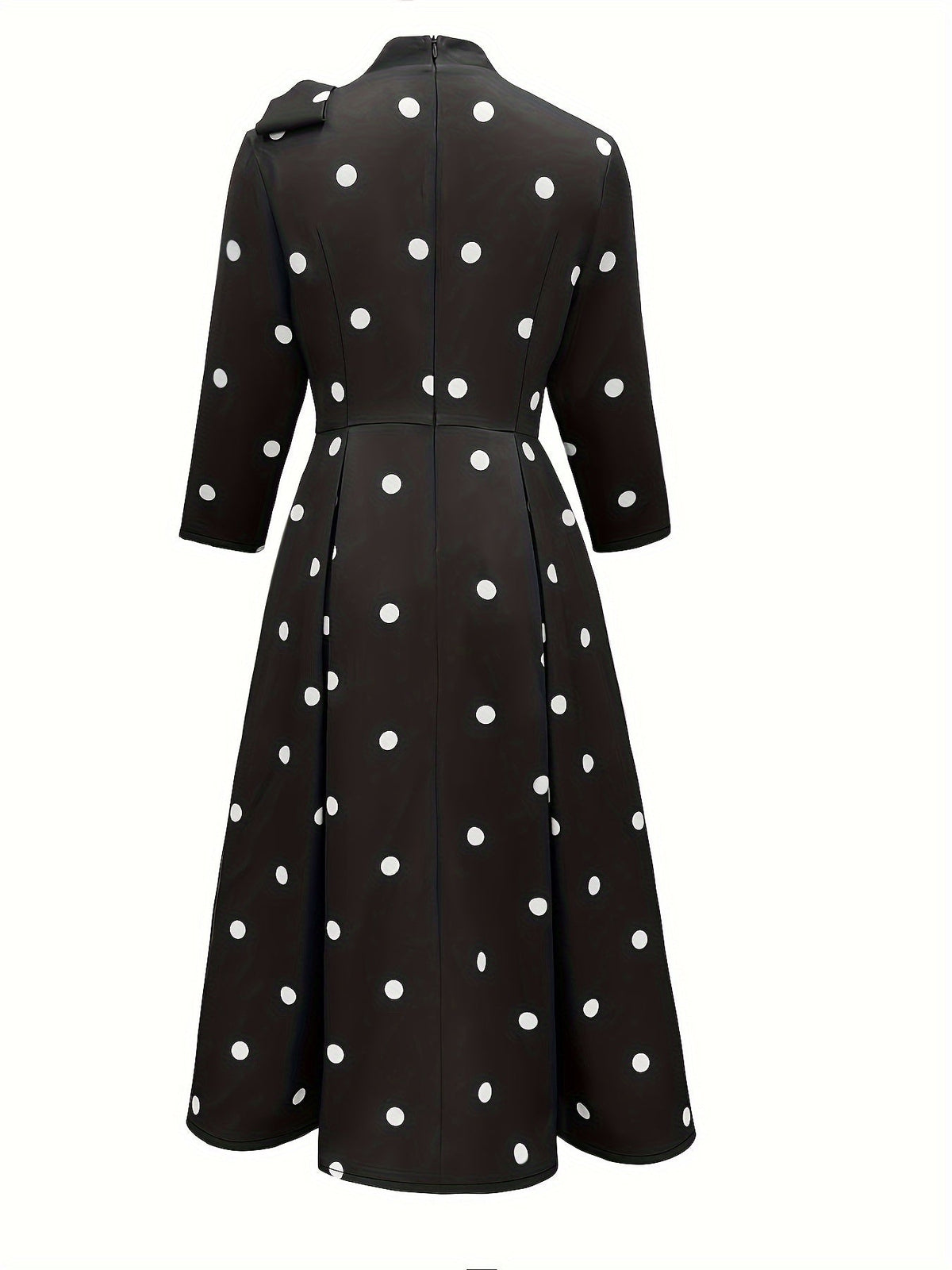 SHOWLU FASHION polka dot fit and flare dress with high neck and A-line silhouette, perfect for stylish daytime wear.
