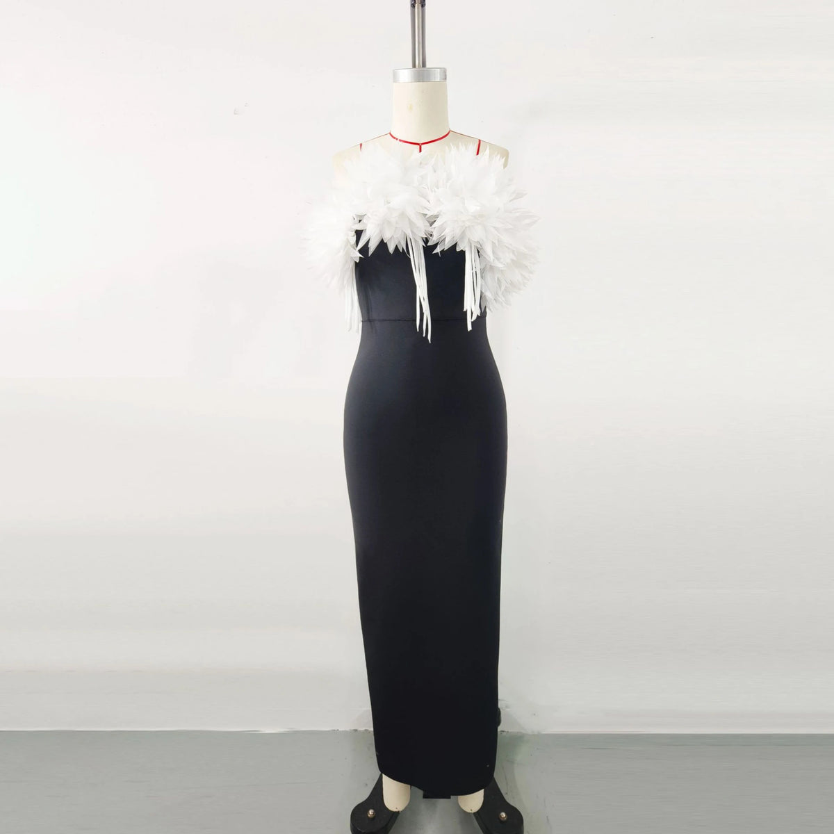 Showlu Fashion white 3D flower maxi dress featuring a slim mermaid gown silhouette, elegant and flowing for formal occasions.