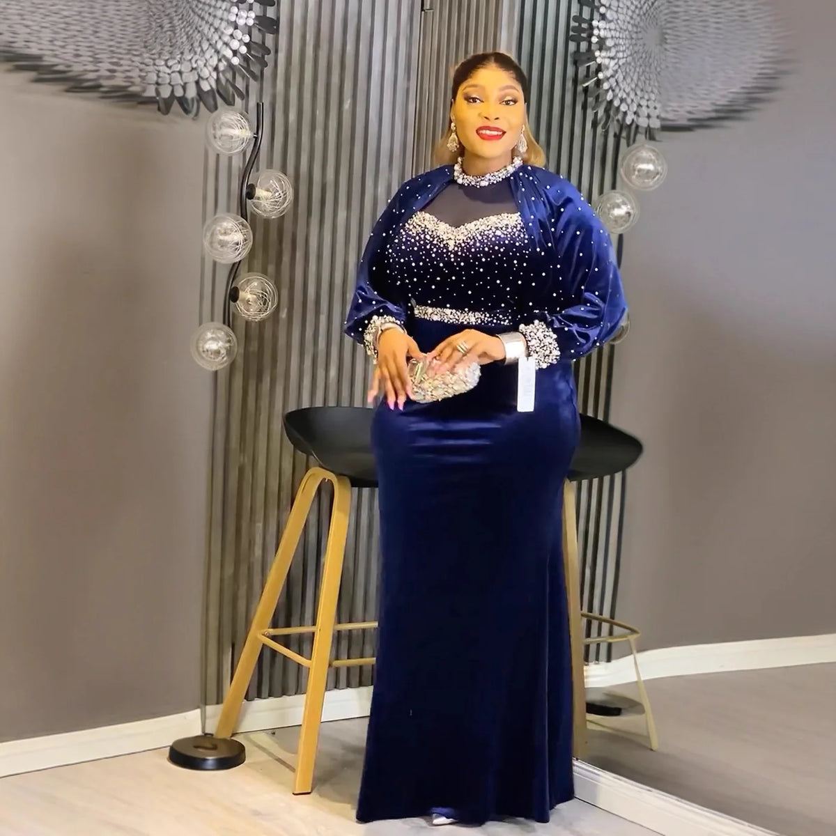 African party dress for women by Showlu Fashion, featuring Ankara velvet fabric, plus size maxi gown with elegant dashiki design.