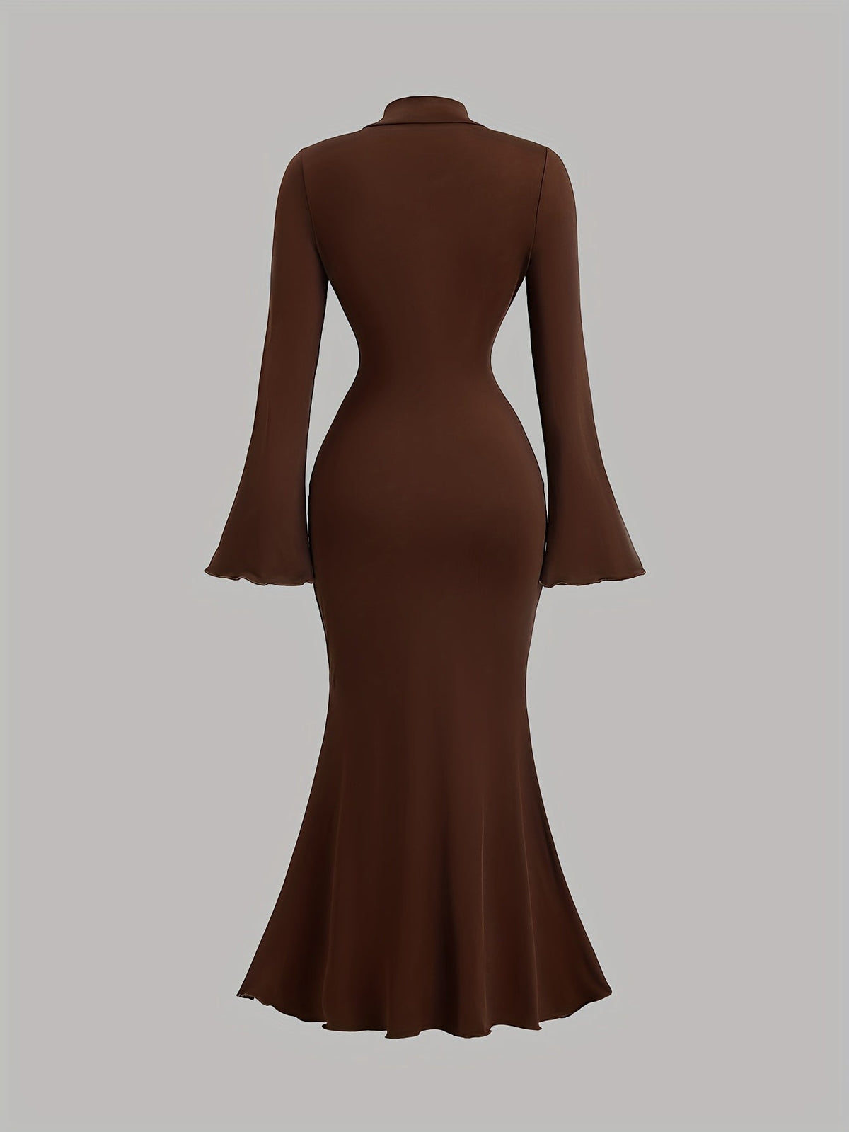 SHOWLU FASHION women's long-sleeve high neck mermaid bodycon dress, fitted silhouette with elegant design, black fabric, and stylish neckline.