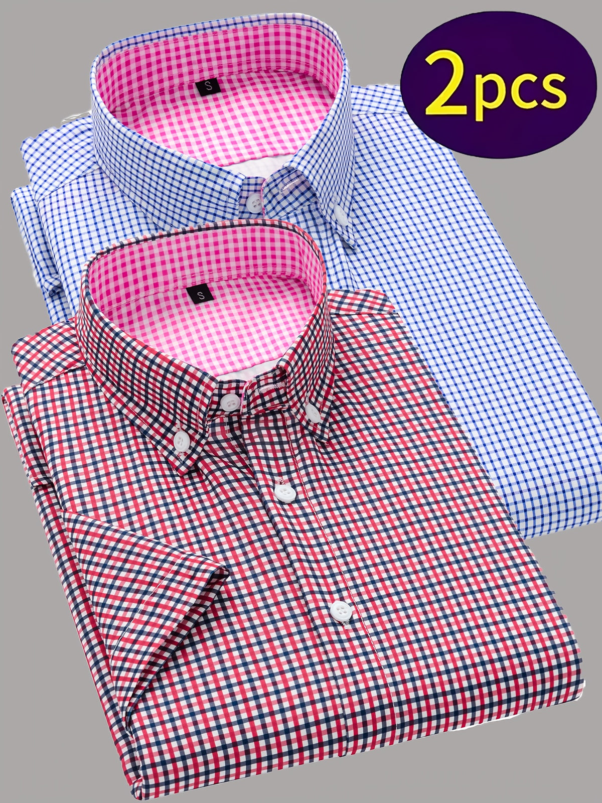 Showlu Men's 2-Piece summer casual short-sleeve button-up shirt set, laid out on a flat surface with matching shorts.