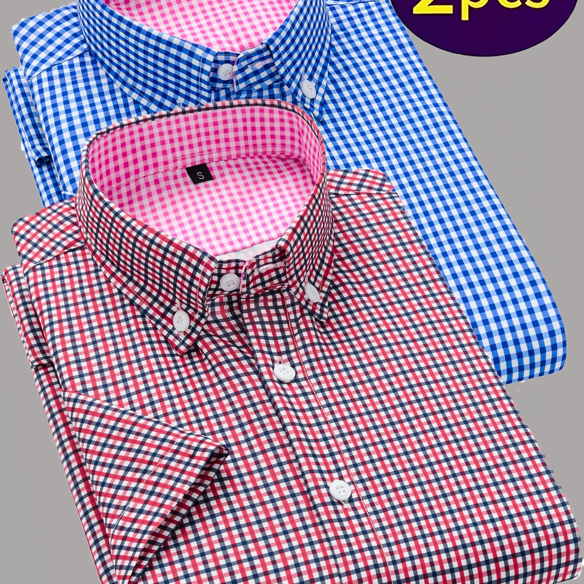 Showlu Men's 2-piece summer casual short-sleeve button-up shirt set, laid out flat with matching shirt and shorts in light fabric