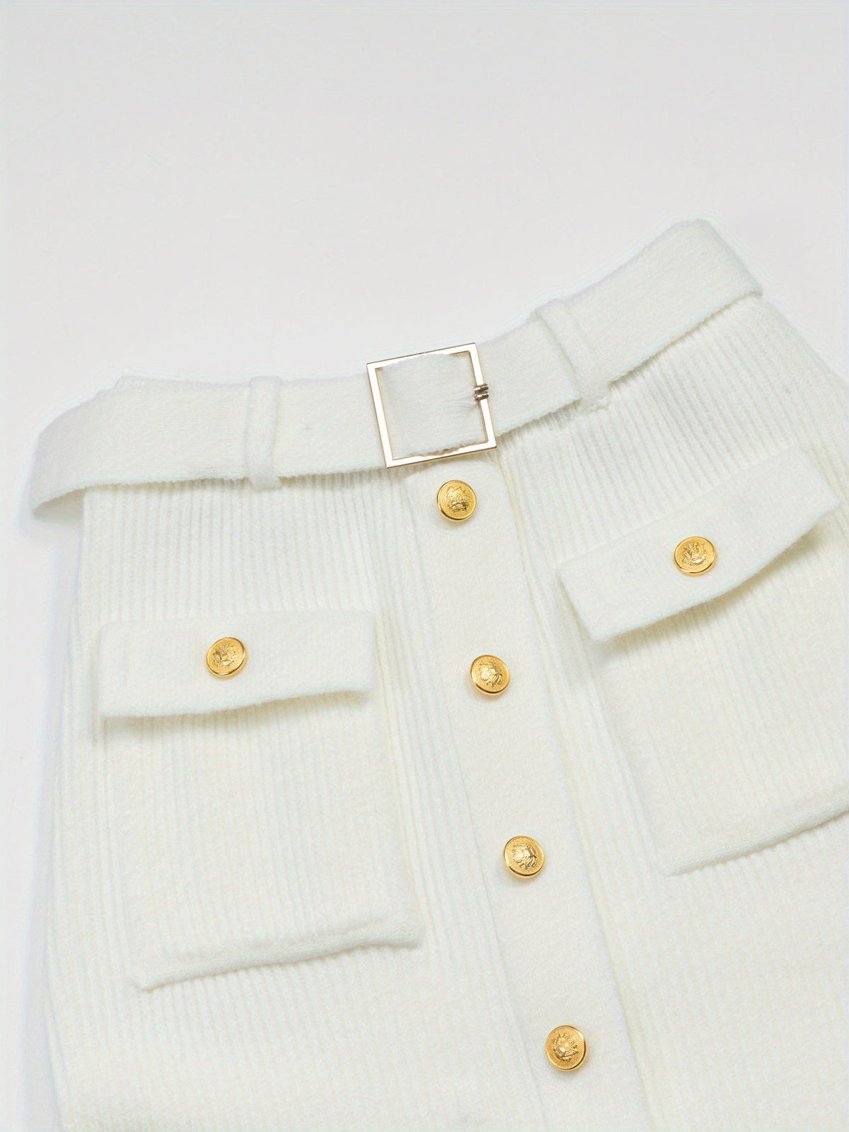 White midi skirt by SHOWLU FASHION STORE, high-waisted knit dress, elegant and stylish for casual or formal wear.