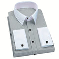 Showlu men's slim fit striped formal shirt with French cuffs, made of polyester, ideal for dressy occasions.