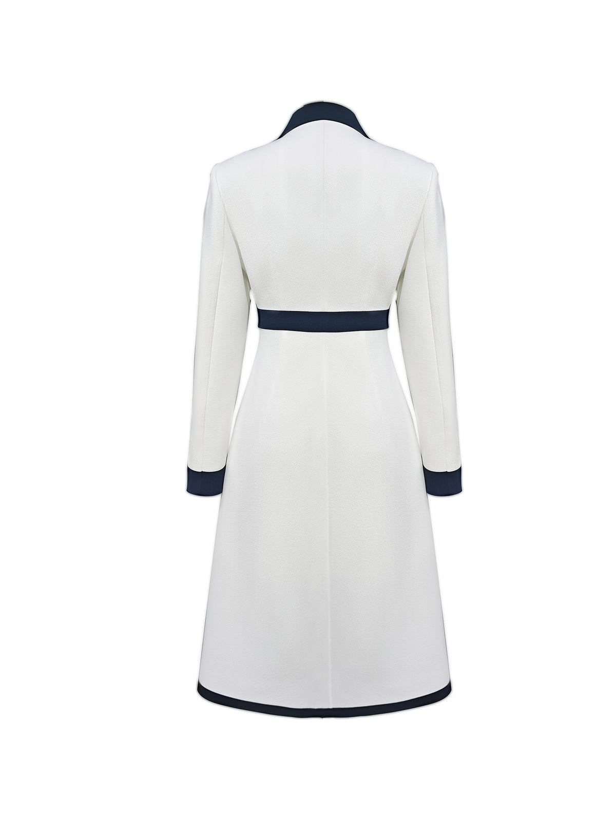Elegant SHOWLU Women's color-block midi dress with long sleeves and lapel collar, featuring a stylish and sophisticated design.