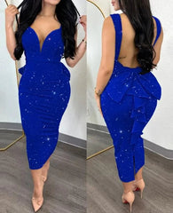 SHOWLU FASHION STORE Dresses Women Sexy Night Out Plunge Glitter Ruffle Hem Backless Sleeveless Fashion Bodycon Party Dress 2023 Summre Vestidos