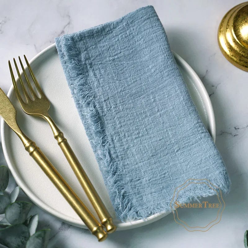 Showlu Fashion Store Dust blue 20PCS Napkins 41x41CM Cotton Cloth Gauze Retro Burr Rustic Kitchen Tea Towel Wedding Party Dinner Christmas Napkin Table Decor