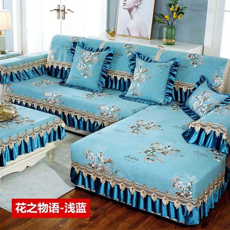 Showlu Fashion Store E / 70x70cm 1pcs European Lace Sofa Cover Embroidery Chenille Fabric Non-slip Sofa Cushion Four Seasons Universal Pillowcase Cover Armrest Towel