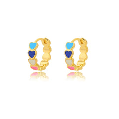  Showlu Fashion Store E2056G / CHINA Gold Color Stainless Steel Heart Shaped Set Zircon Stud Earrings for Women Delicate Hoops Earring Wedding Party Jewelry Gifts