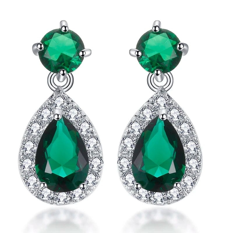  Showlu Fashion Store E329 Green Luxury Zircon Wedding Long Dangle Earrings with Round Water Drop Elegant CZ Earrings for Women Bridal Wedding Jewelry Dress