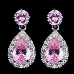  Showlu Fashion Store E329 Pink Luxury Zircon Wedding Long Dangle Earrings with Round Water Drop Elegant CZ Earrings for Women Bridal Wedding Jewelry Dress