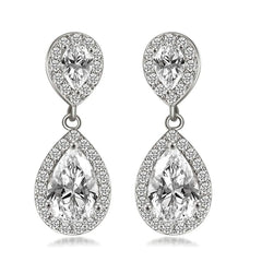  Showlu Fashion Store E331 White Gold Luxury Zircon Wedding Long Dangle Earrings with Round Water Drop Elegant CZ Earrings for Women Bridal Wedding Jewelry Dress