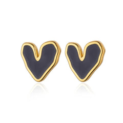  Showlu Fashion Store E4460G-2 / CHINA Gold Color Stainless Steel Heart Shaped Set Zircon Stud Earrings for Women Delicate Hoops Earring Wedding Party Jewelry Gifts