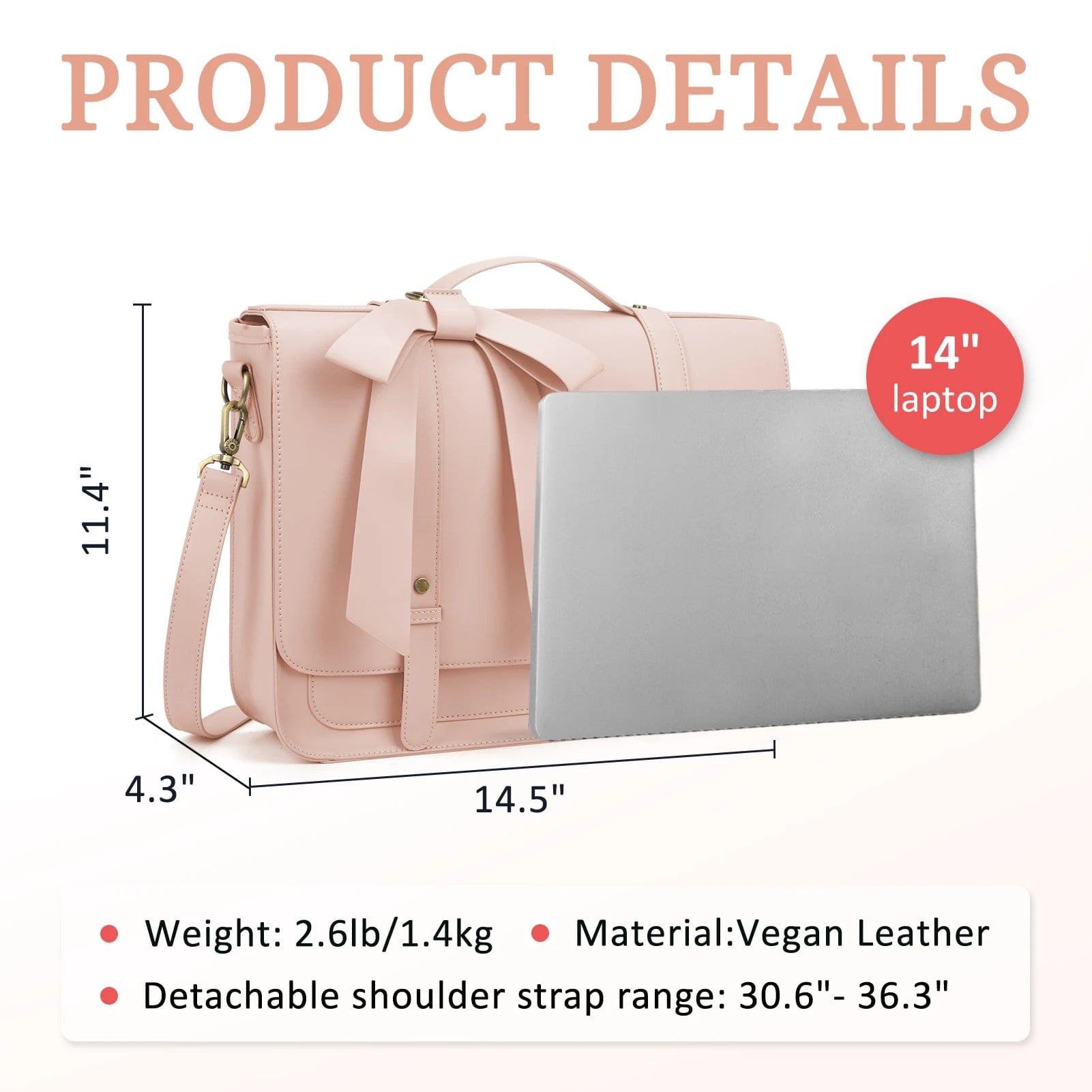 SHOWLU FASHION STORE ECOSUSI Bags for Women Handbags Briefcase PU Leather 14'' Laptop Satchel Female Square Shoulder Bag for College Travel