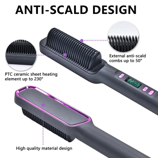  Showlu Fashion Store Electric Hot Comb Multifunctional Straight Hair Straightener Comb Negative Ion Anti-Scalding Styling Tool Straightening Brush