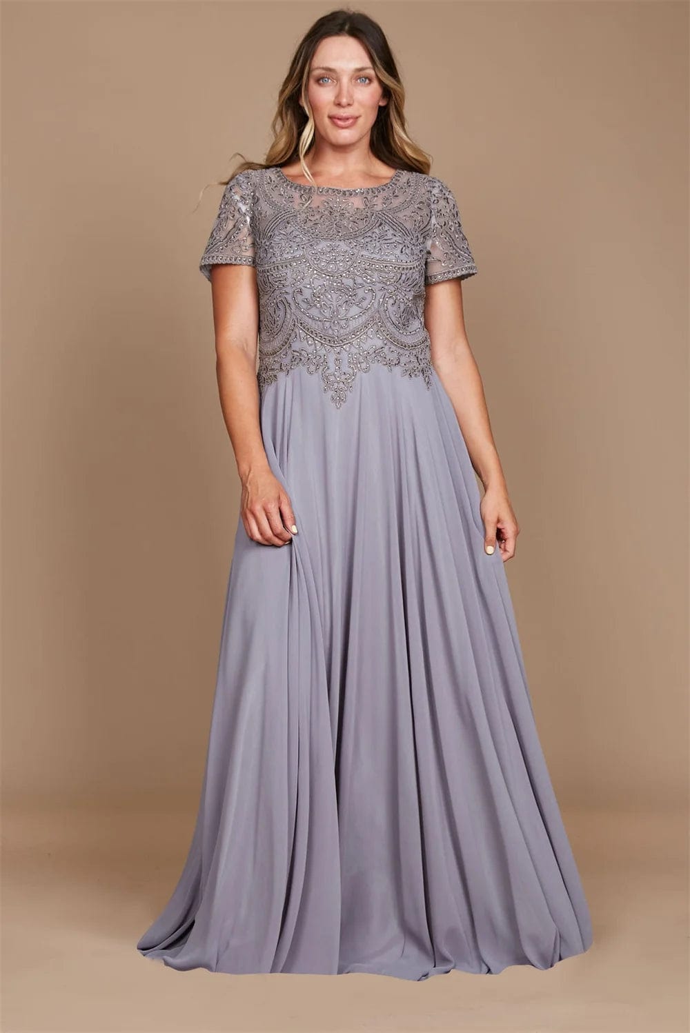  Showlu Fashion Store Elegant Chiffon Embroidered Long Dress