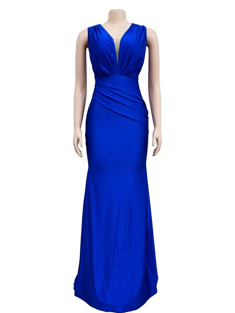  Showlu Fashion Store Elegant Evening Dresses Long Patry Gown Sexy Deep V Sleeveless Mermaid Bodycon Maxi Robe Femme