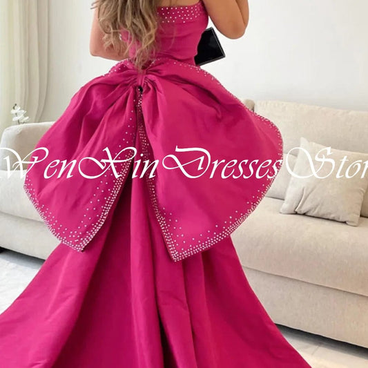 SHOWLU FASHION STORE Elegant Luxury Evening Dress 2024 CryStal Bow Sweetheart A-Line Sashes Solid Color Sleeveless Pleats Mermaid Pleats Bespoke