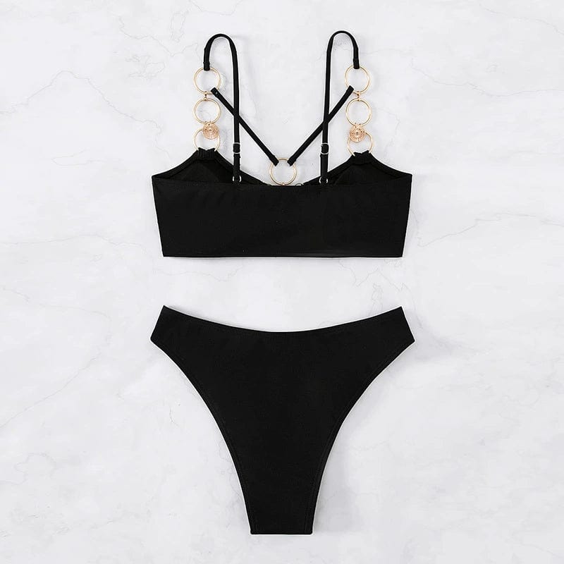  Showlu Fashion Store Elegant Two-Piece Hollow Metal Ring Bikini