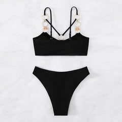  Showlu Fashion Store Elegant Two-Piece Hollow Metal Ring Bikini