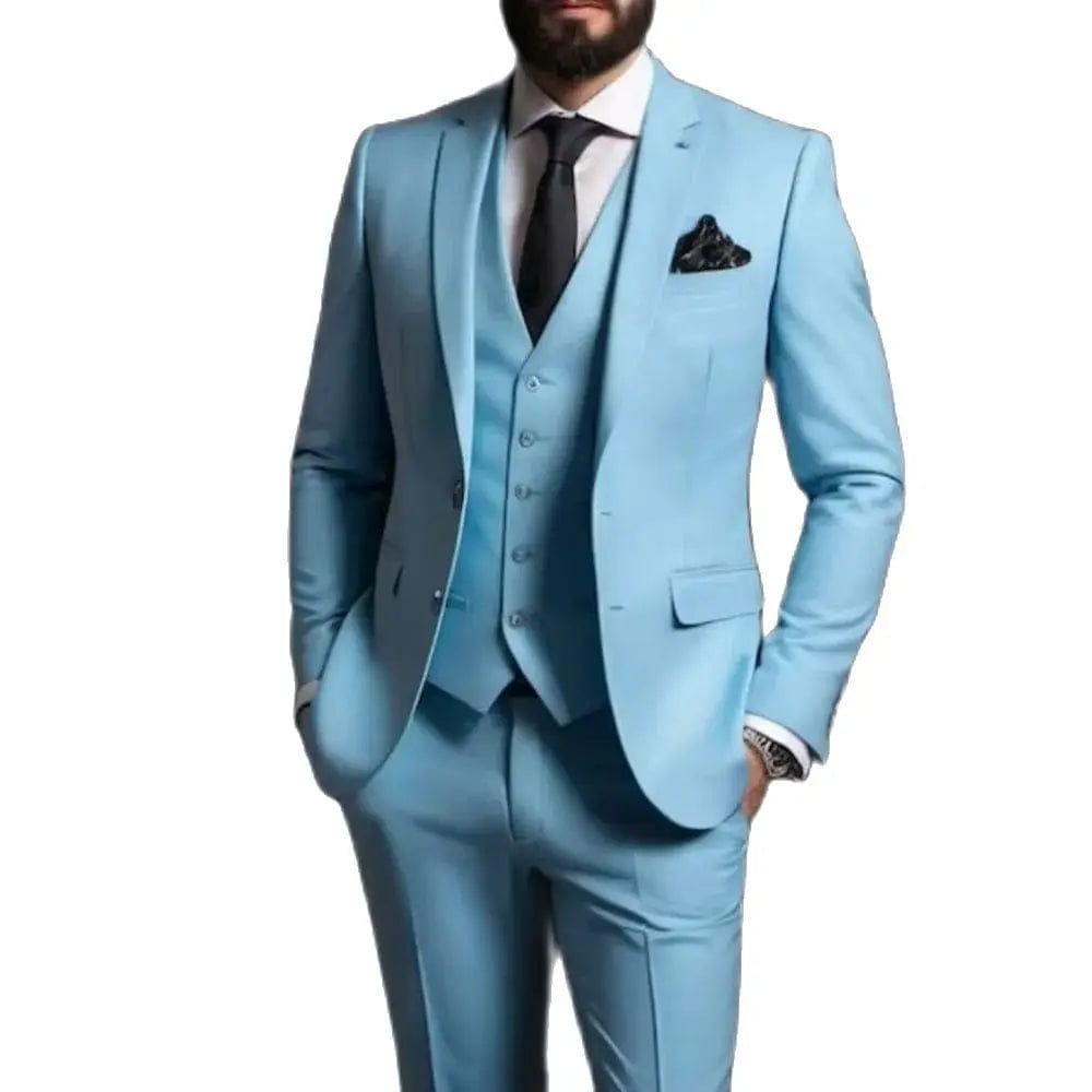 SHOWLU FASHION STORE Elegant Wedding Blue Men Suits High Quality 3 Piece Jacket Pants Vest Single Breasted Notch Lapel Male Clothing Costume Homme