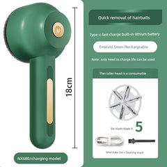  Showlu Fashion Store Emerald Green [full plug dual-use] × 5 cutter heads Fur Ball Trimmer Lady Shaver Clothes Pilling Hair Ball Trimmer For Home Rechargeable Scraping Hair Remover Removal Ball Handy Gadget