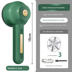  Showlu Fashion Store Emerald Green [in-line] × 3 cutter heads Fur Ball Trimmer Lady Shaver Clothes Pilling Hair Ball Trimmer For Home Rechargeable Scraping Hair Remover Removal Ball Handy Gadget