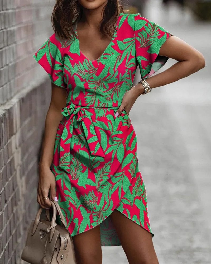  Showlu Fashion Store Emerald Green / S Spring/Summer Fashion Print A-Line Dress