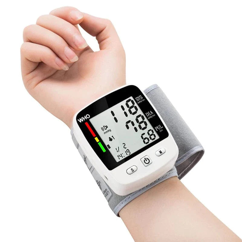 Rechargeable SHOWLU FASHION STORE wrist blood pressure monitor with digital LCD display and memory for accurate readings