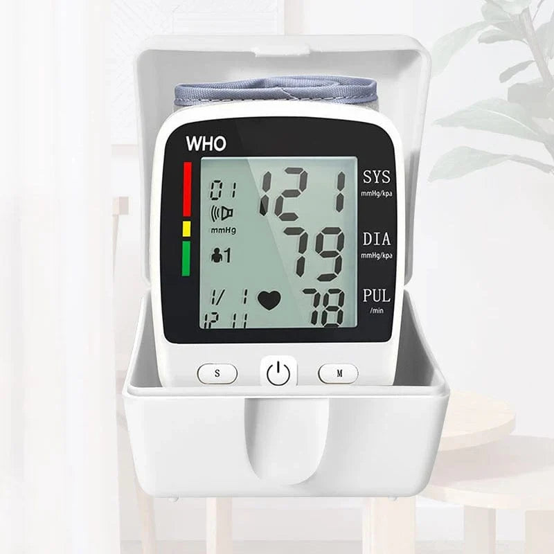 Digital LCD wrist blood pressure monitor by SHOWLU FASHION STORE, rechargeable, with memory and electronic sphygmomanometer.